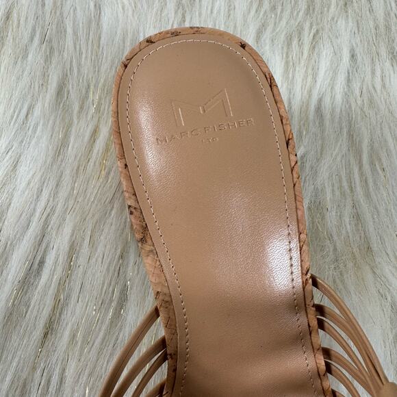 Marc Fisher Colica Block Heel Sandals Tan Woven Mules Slip On Summer Size 10M - Picture 7 of 8